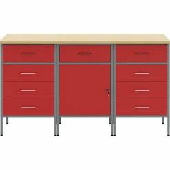vidaXL Armario de trabajo con cajón 3 pcs y Gris 150 x 55 x 85 cm Rojo Clearance