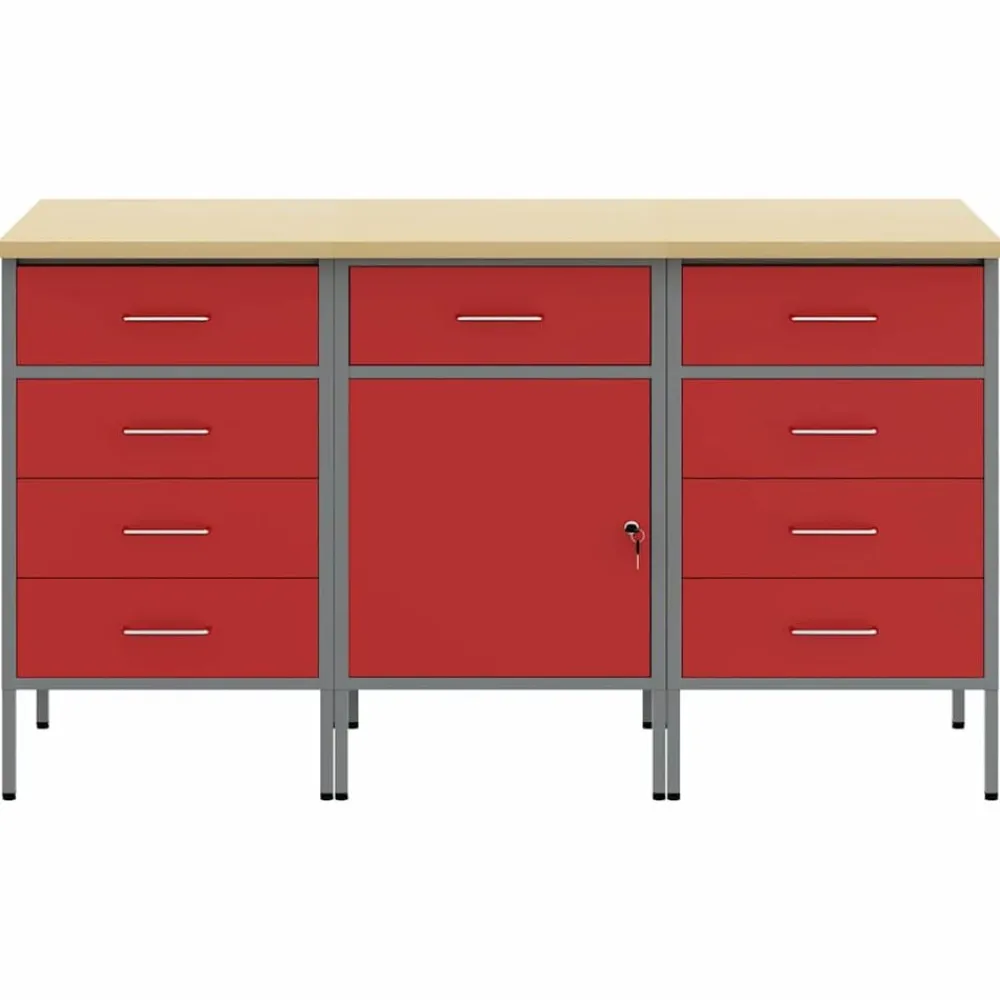 vidaXL Armario de trabajo con cajón 3 pcs y Gris 150 x 55 x 85 cm Rojo Clearance