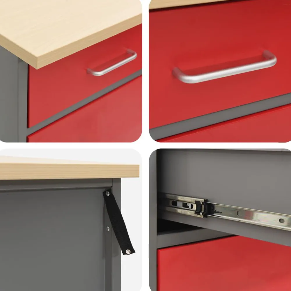vidaXL Armario de trabajo con cajón 3 pcs y Gris 150 x 55 x 85 cm Rojo Clearance
