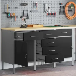 vidaXL Armario de trabajo 3 pcs y Gris 150 x 55 x 85 cm Negro Clearance