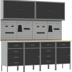 vidaXL Armario de trabajo 10 pcs Madera Ingenierizada y Acero Negro Hot