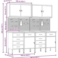 vidaXL Armario de trabajo 10 pcs Madera Ingenierizada y Acero Negro Hot