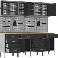 vidaXL Armario de trabajo 10 pcs Madera Ingenierizada y Acero Negro Hot