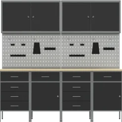 vidaXL Armario de trabajo 10 pcs Madera Ingenierizada y Acero Negro Hot