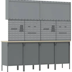 vidaXL Armario de trabajo 10 pcs Madera Ingenierizada y Acero Negro Hot