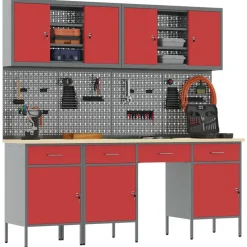 vidaXL Armario de trabajo 10 pcs Madera Ingenierizada y Acero Rojo Sale