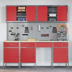 vidaXL Armario de trabajo 10 pcs Madera Ingenierizada y Acero Rojo Sale