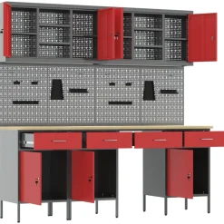 vidaXL Armario de trabajo 10 pcs Madera Ingenierizada y Acero Rojo Sale