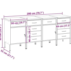 vidaXL Armario de trabajo 4 pcs y Gris 200 x 55 x 85 cm Negro Online