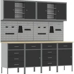 vidaXL Armario de trabajo 10 pcs Madera Ingenierizada y Acero Negro Outlet