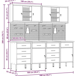vidaXL Armario de trabajo 10 pcs Madera Ingenierizada y Acero Negro Outlet