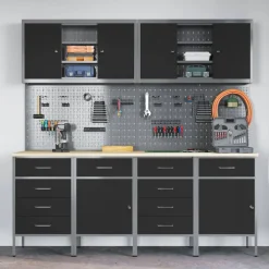 vidaXL Armario de trabajo 10 pcs Madera Ingenierizada y Acero Negro Outlet