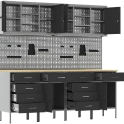 vidaXL Armario de trabajo 10 pcs Madera Ingenierizada y Acero Negro Outlet