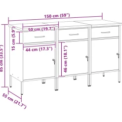 vidaXL Armario de trabajo 3 pcs y Gris 150 x 55 x 85 cm Negro Online