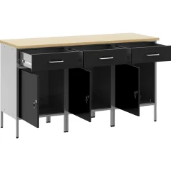 vidaXL Armario de trabajo 3 pcs y Gris 150 x 55 x 85 cm Negro Online
