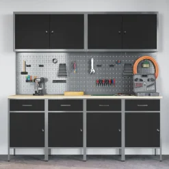 vidaXL Armario de trabajo 10 pcs Madera Ingenierizada y Acero Negro Hot