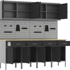 vidaXL Armario de trabajo 10 pcs Madera Ingenierizada y Acero Negro Hot