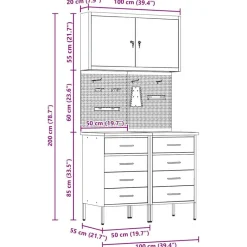 vidaXL Accesorios De Bricolaje-Armario de trabajo 5 pcs Madera Ingenierizada y Acero