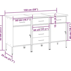 vidaXL Armario de trabajo con cajón 3 pcs y Gris 150 x 55 x 85 cm Rojo