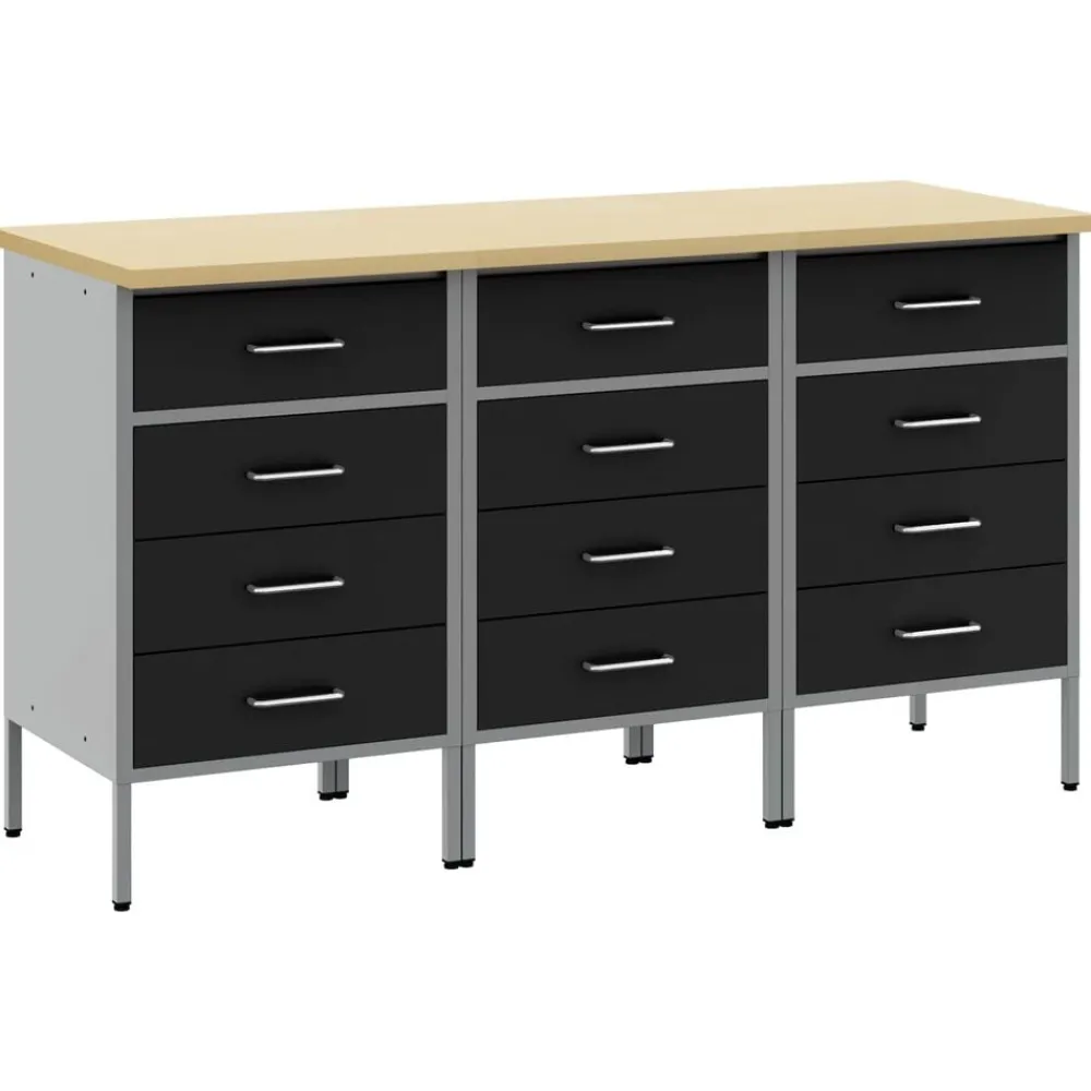 vidaXL Accesorios De Bricolaje-Armario de trabajo 3 pcs y Gris 150 x 55 x 85 cm