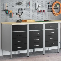 vidaXL Accesorios De Bricolaje-Armario de trabajo 3 pcs y Gris 150 x 55 x 85 cm