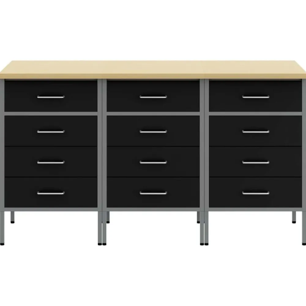 vidaXL Accesorios De Bricolaje-Armario de trabajo 3 pcs y Gris 150 x 55 x 85 cm