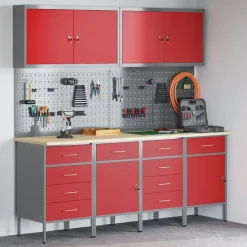 vidaXL Armario de trabajo 10 pcs Madera Ingenierizada y Acero Rojo Clearance