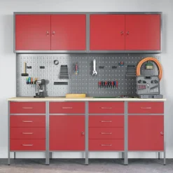 vidaXL Armario de trabajo 10 pcs Madera Ingenierizada y Acero Rojo Clearance