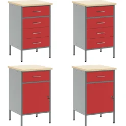 vidaXL Armario de trabajo 10 pcs Madera Ingenierizada y Acero Rojo Clearance