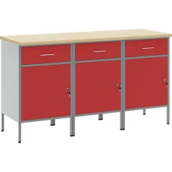 vidaXL Accesorios De Bricolaje-Armario de trabajo con cajón 3 pcs y Gris 150 x 55 x 85 cm