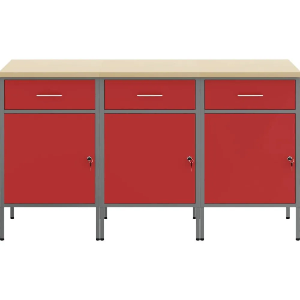 vidaXL Accesorios De Bricolaje-Armario de trabajo con cajón 3 pcs y Gris 150 x 55 x 85 cm