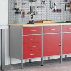 vidaXL Armario de trabajo con cajón 2 pcs y Gris 100 x 55 x 85 cm Rojo Online