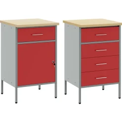 vidaXL Armario de trabajo con cajón 2 pcs y Gris 100 x 55 x 85 cm Rojo Online