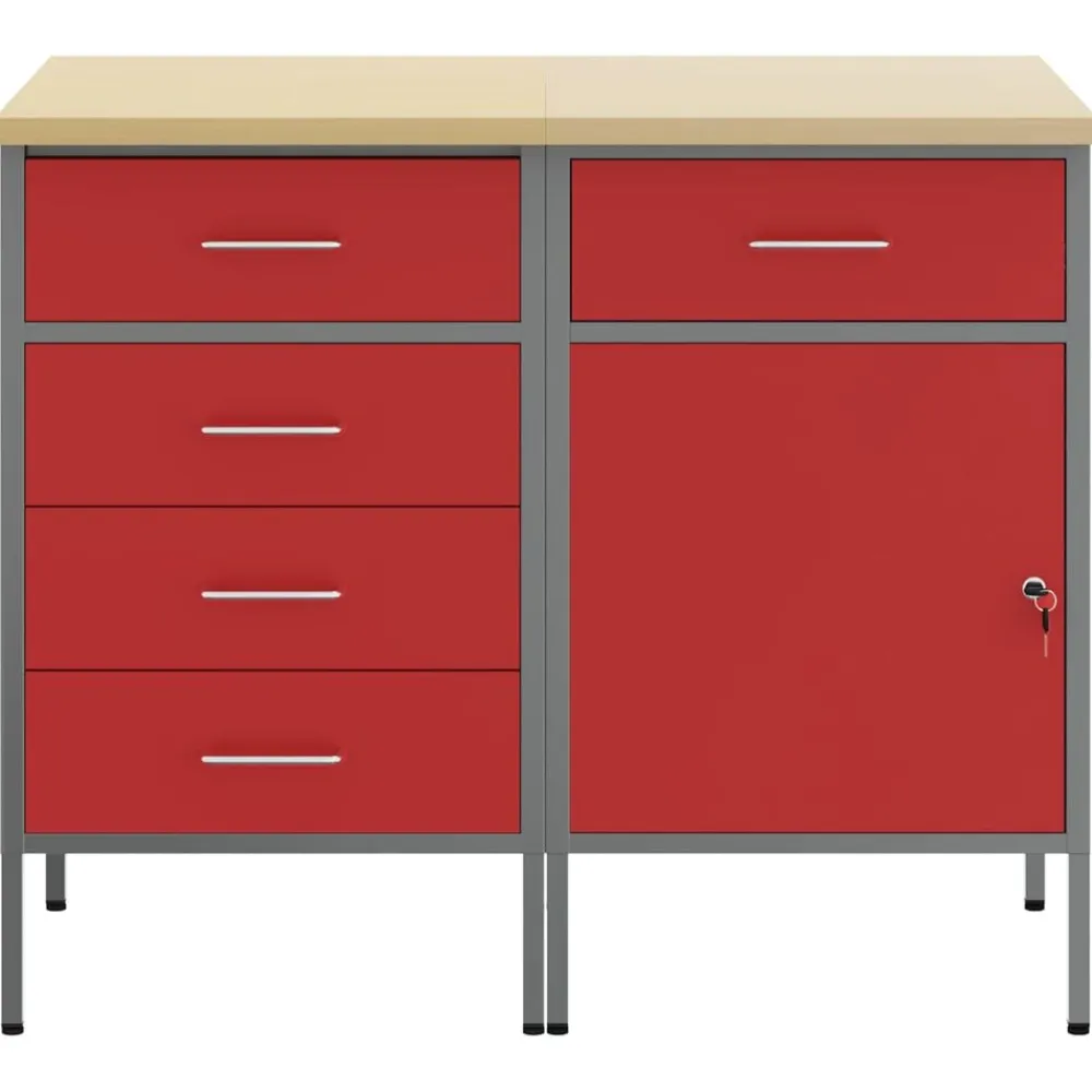 vidaXL Armario de trabajo con cajón 2 pcs y Gris 100 x 55 x 85 cm Rojo Online