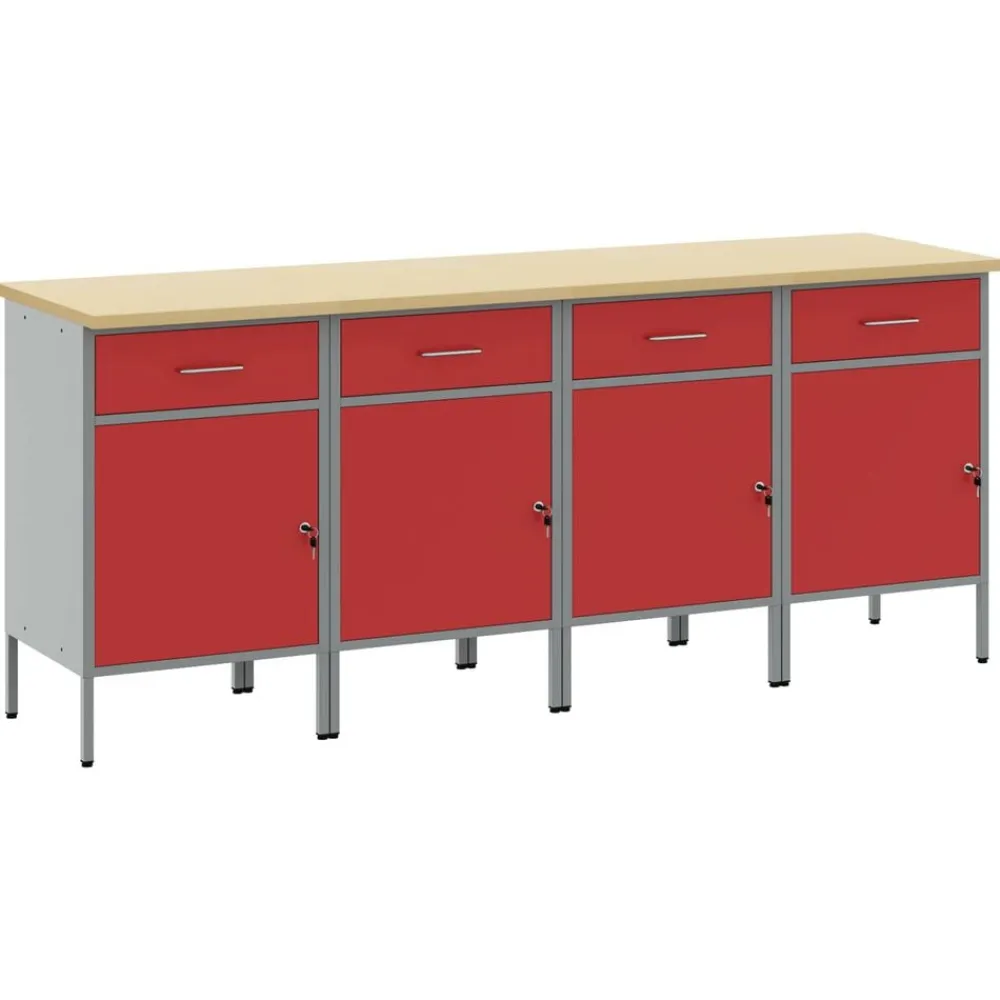 vidaXL Accesorios De Bricolaje-Armario de trabajo con cajón 4 pcs y Gris 200 x 55 x 85 cm