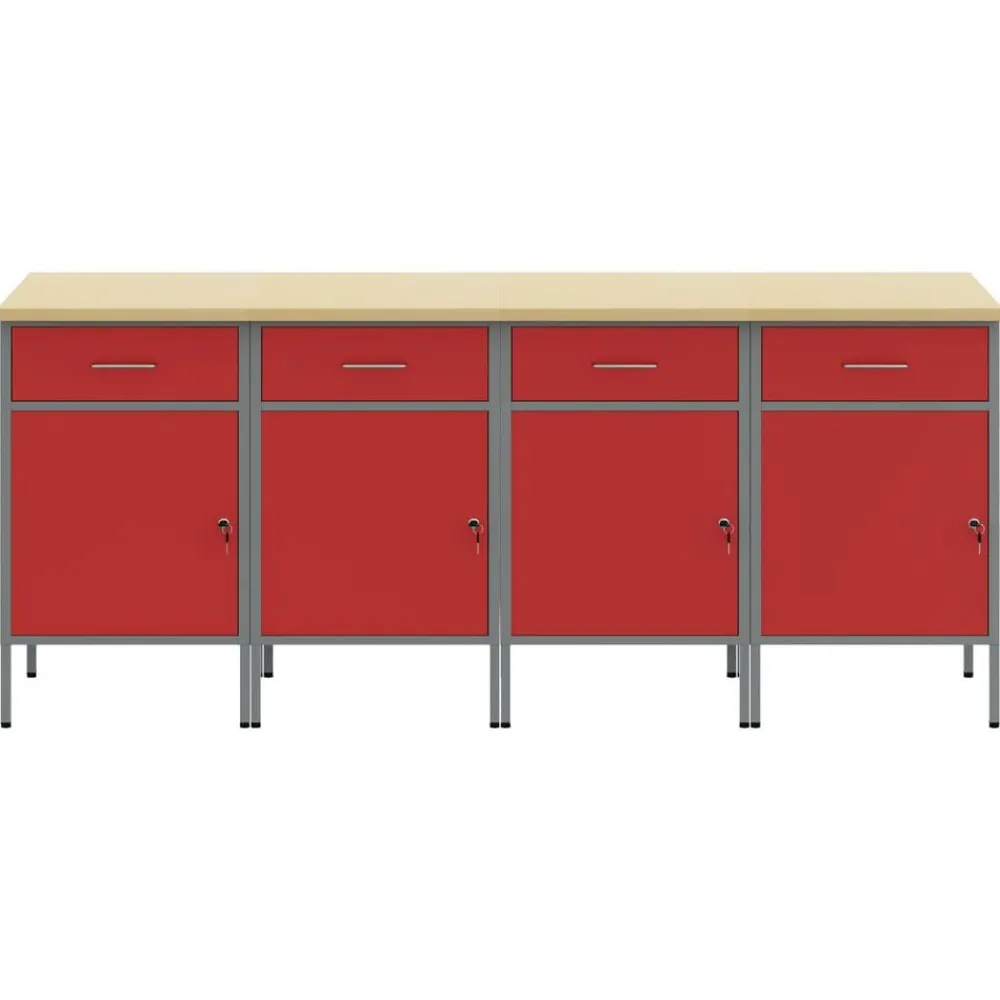 vidaXL Accesorios De Bricolaje-Armario de trabajo con cajón 4 pcs y Gris 200 x 55 x 85 cm