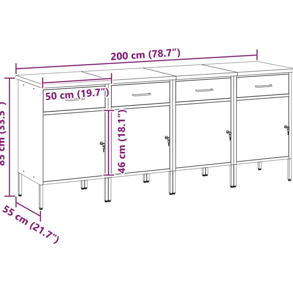vidaXL Accesorios De Bricolaje-Armario de trabajo con cajón 4 pcs y Gris 200 x 55 x 85 cm