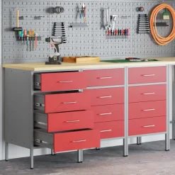 vidaXL Accesorios De Bricolaje-Armario de trabajo con cajón 3 pcs y Gris 150 x 55 x 85 cm