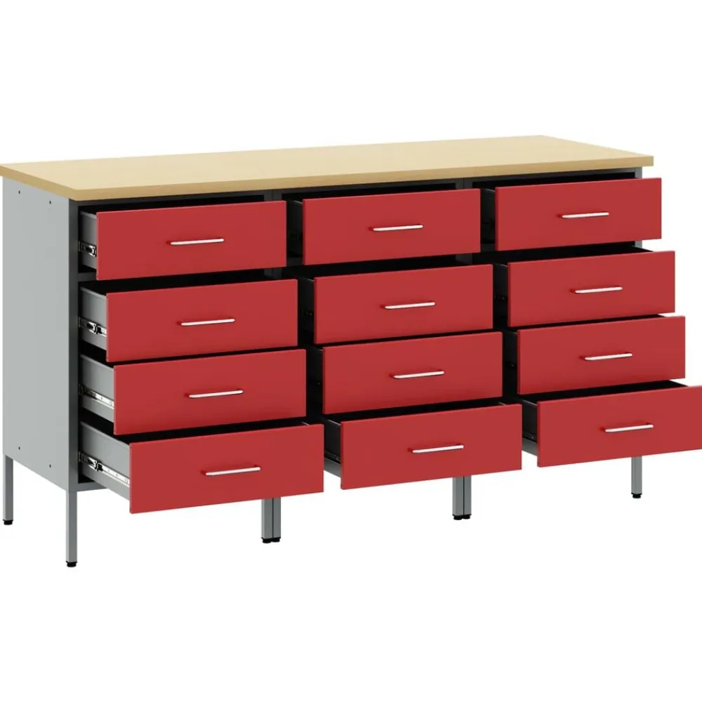 vidaXL Accesorios De Bricolaje-Armario de trabajo con cajón 3 pcs y Gris 150 x 55 x 85 cm