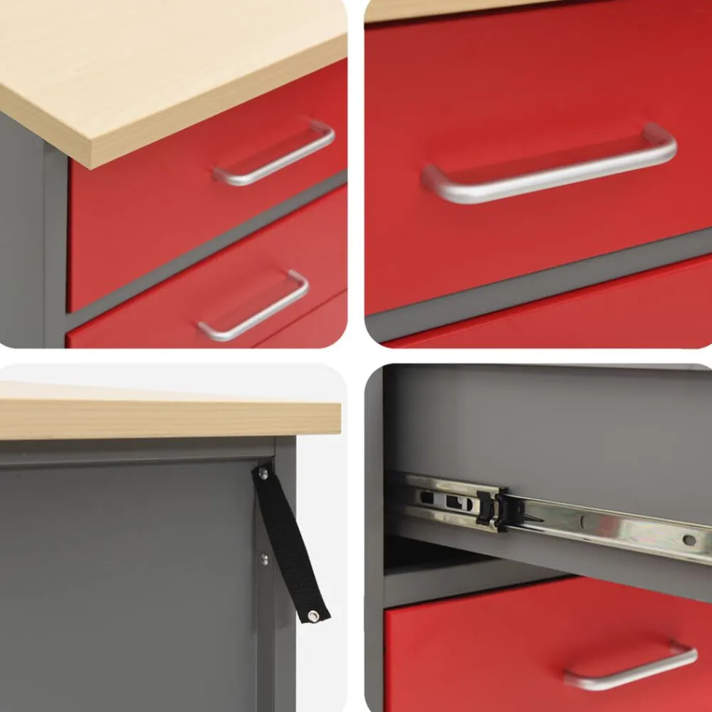 vidaXL Accesorios De Bricolaje-Armario de trabajo con cajón 3 pcs y Gris 150 x 55 x 85 cm
