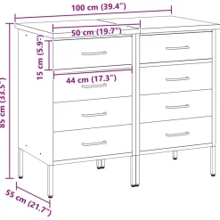 vidaXL Armario de trabajo con cajón 2 pcs y Gris 100 x 55 x 85 cm Rojo Best