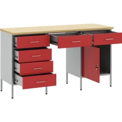 vidaXL Armario de trabajo 3 pcs Madera Ingenierizada y Acero Rojo Discount