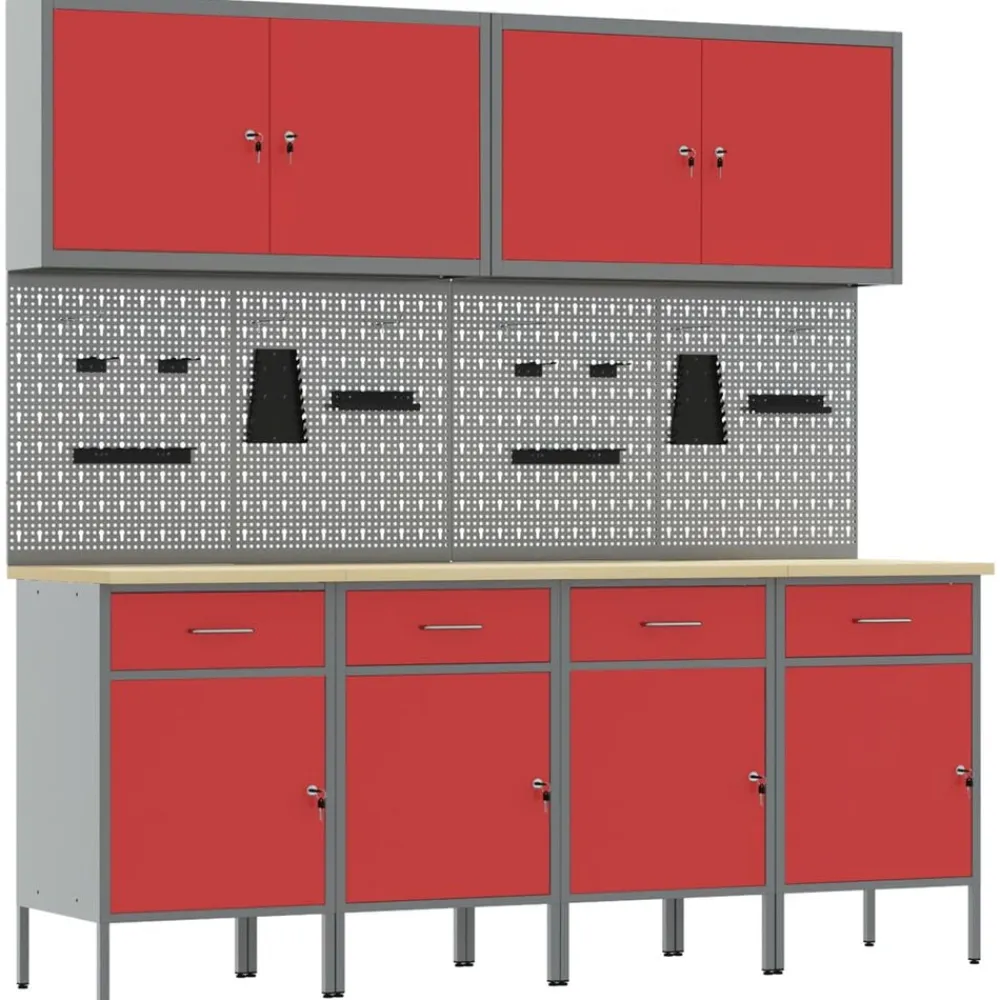 vidaXL Armario de trabajo 10 pcs Madera Ingenierizada y Acero Rojo Best