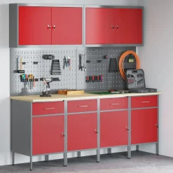 vidaXL Armario de trabajo 10 pcs Madera Ingenierizada y Acero Rojo Best