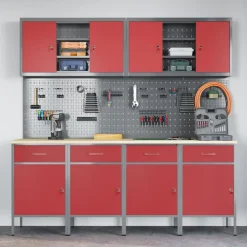 vidaXL Armario de trabajo 10 pcs Madera Ingenierizada y Acero Rojo Online