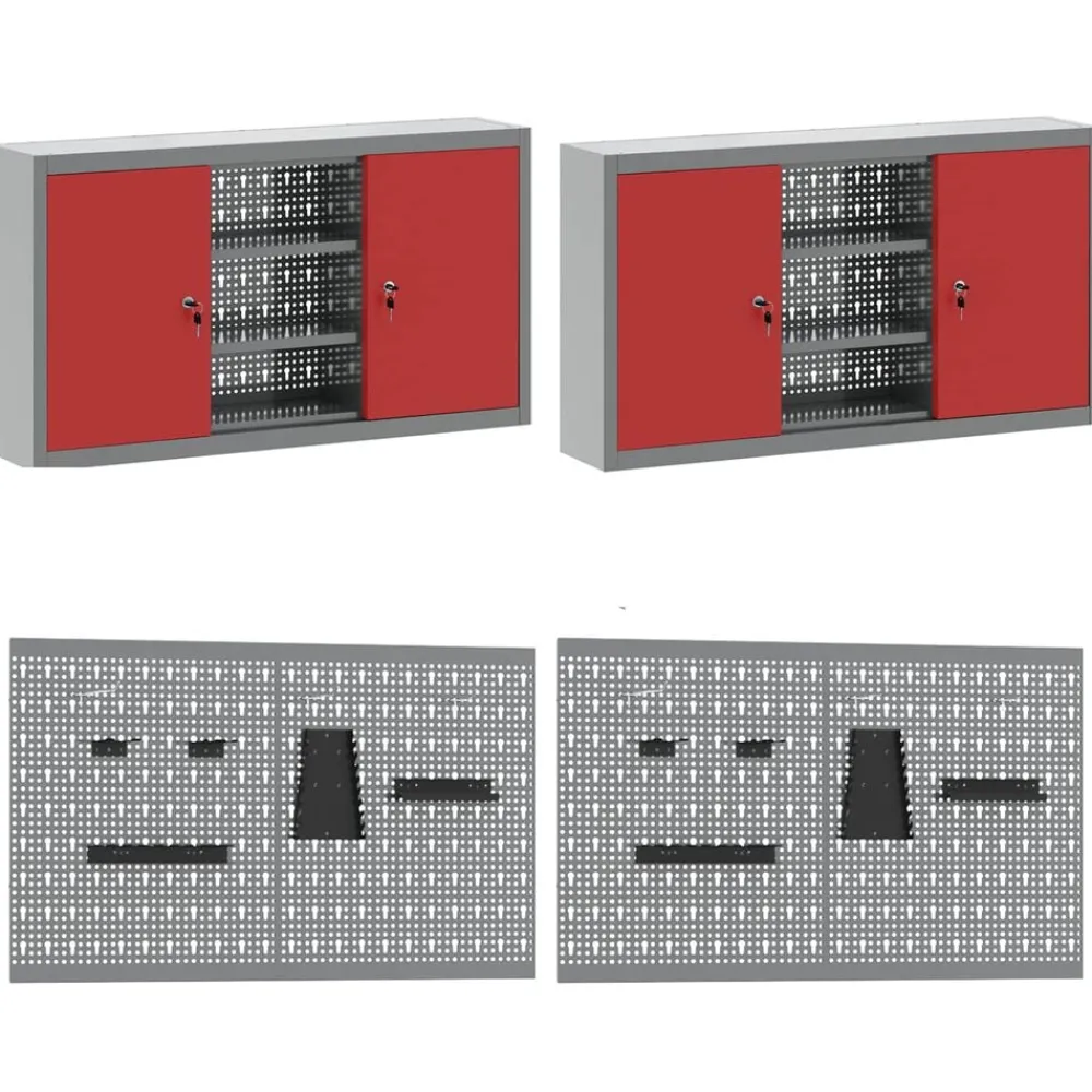 vidaXL Armario de trabajo 10 pcs Madera Ingenierizada y Acero Rojo Online