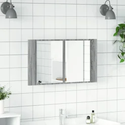 vidaXL Armario espejo de baño con luz LED acrílico gris 80x12x45 cm Gris sonoma