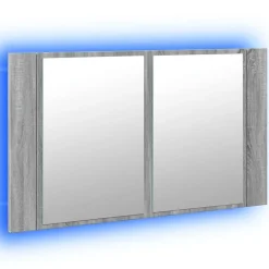 vidaXL Armario espejo de baño con luz LED acrílico gris 80x12x45 cm Gris sonoma