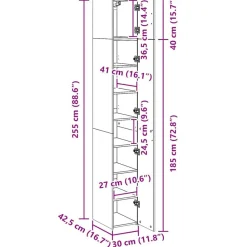 vidaXL Armario estrecho madera ingeniería gris hormigón 30x42,5x225 cm Gris hormigón New