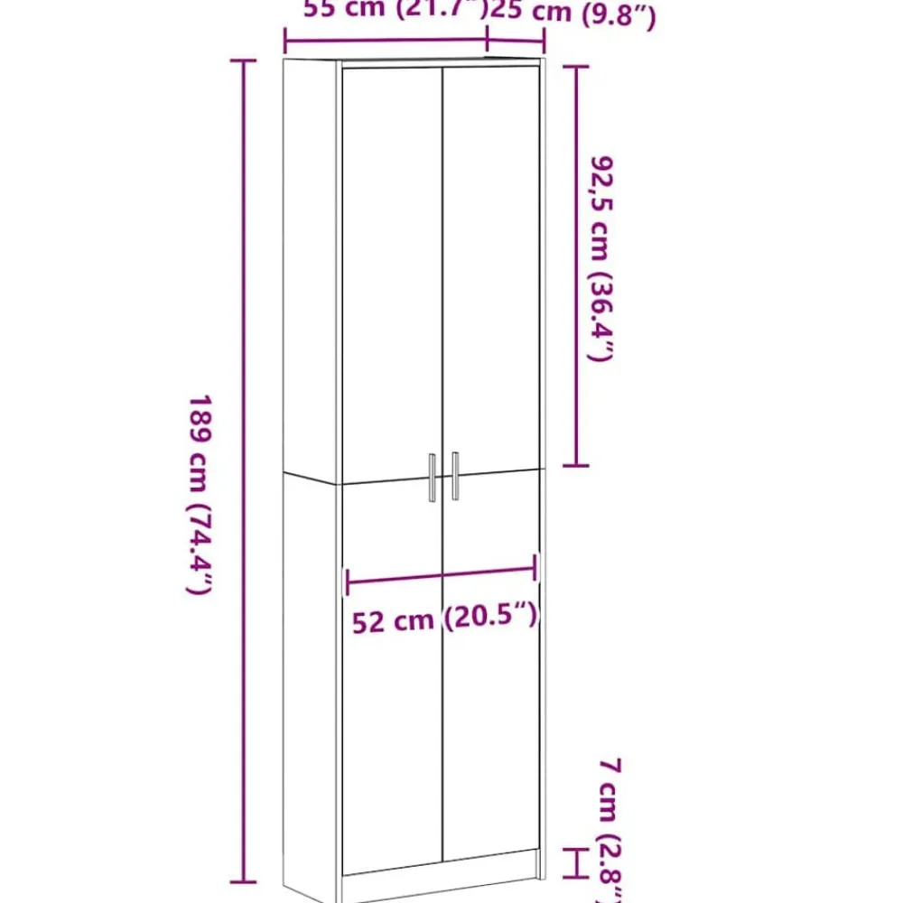 vidaXL Armario Gris Concreto 55 x 25 x 189 cm Madera de ingeniería Gris hormigón